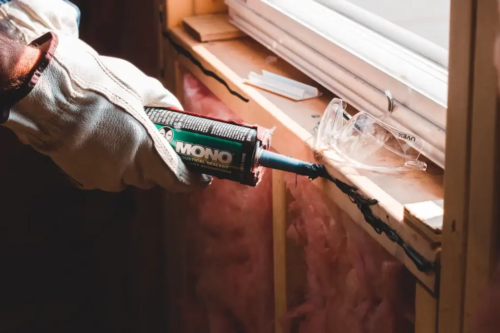 A man using a silicone sealant gun to apply silicone sealant for waterproofing and sealing effects