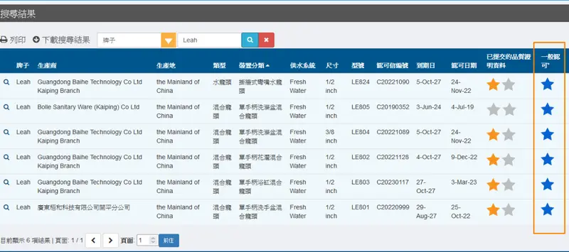 無鉛水龍頭;水務署官方網頁名冊查找步驟3